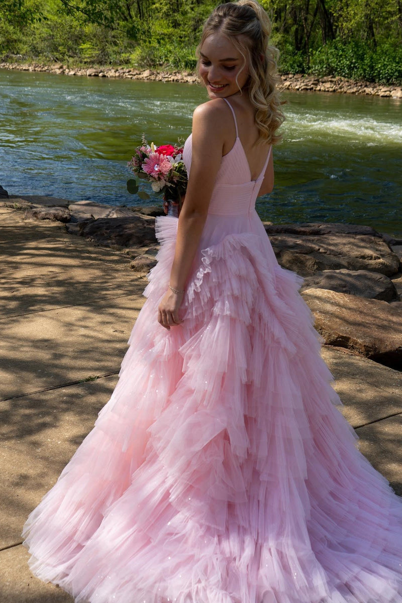 Light Blue Tiered Layers A-line Long Formal Dress