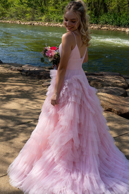 Light Blue Tiered Layers A-line Long Formal Dress