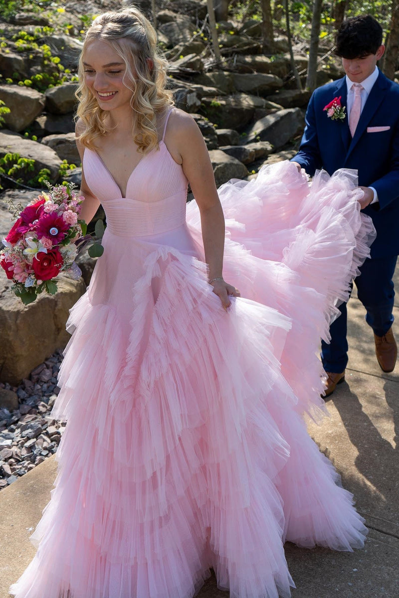 Light Blue Tiered Layers A-line Long Formal Dress