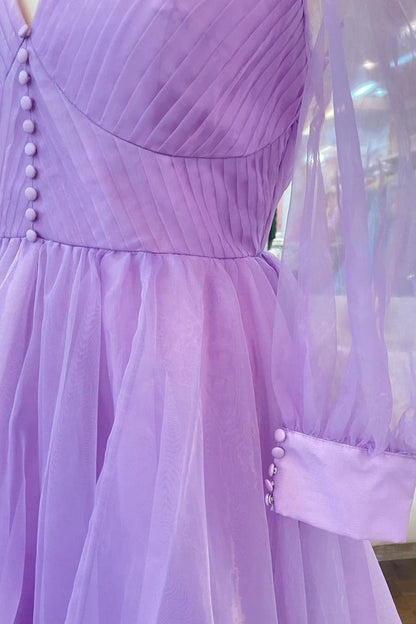 Lilac Long Sleeves Corset Tulle Long Formal Gown