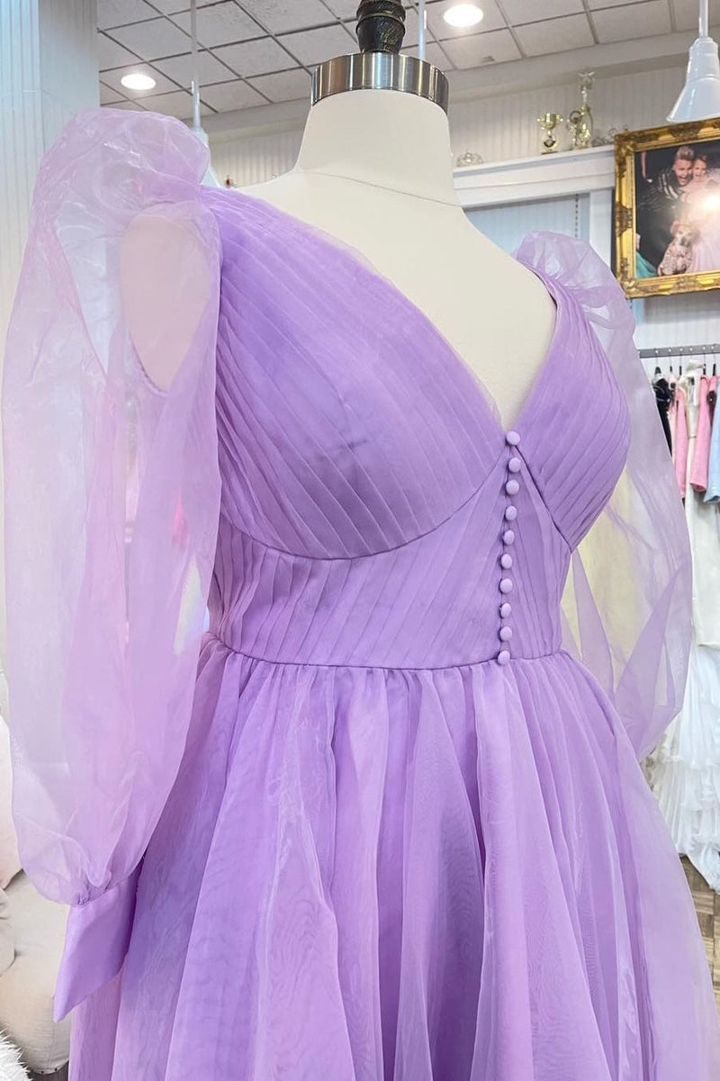 Lilac Long Sleeves Corset Tulle Long Formal Gown