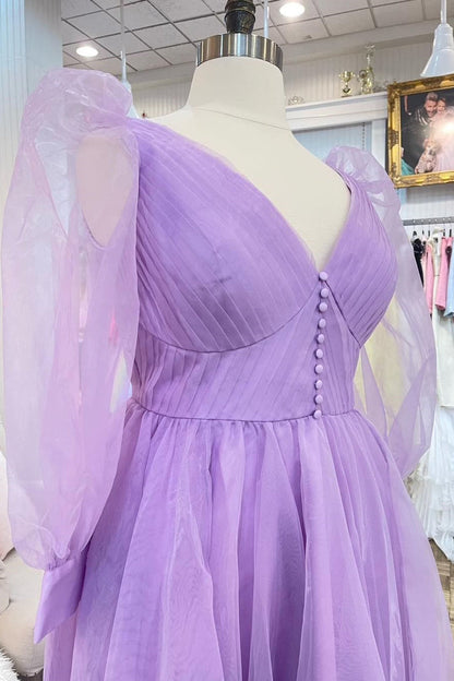 Lilac Long Sleeves Corset Tulle Long Formal Gown