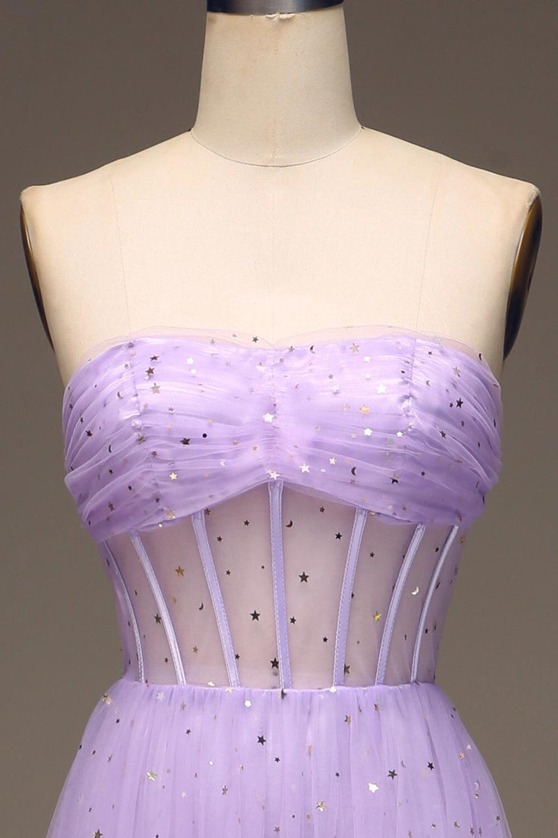 Lilac Starry Tulle A-line Long Formal Dress