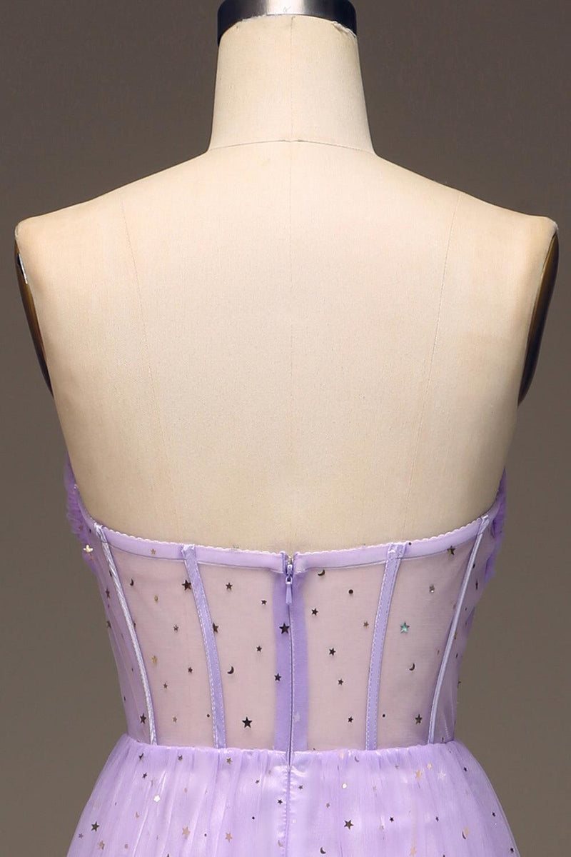 Lilac Starry Tulle A-line Long Formal Dress