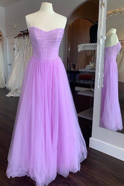 Lilac Strapless A-line Long Formal Dress