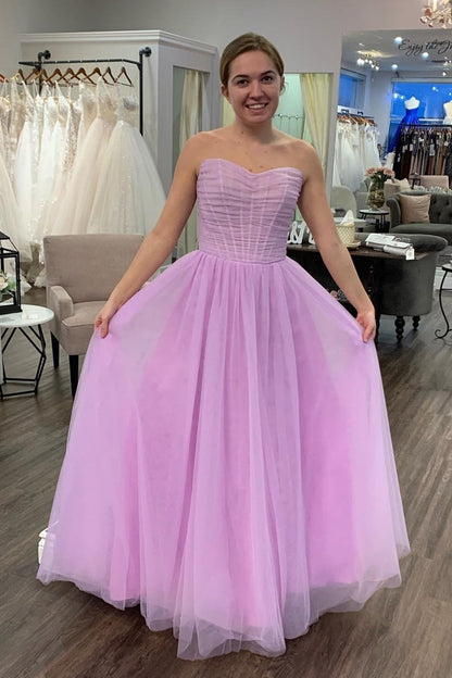 Lilac Strapless A-line Long Formal Dress
