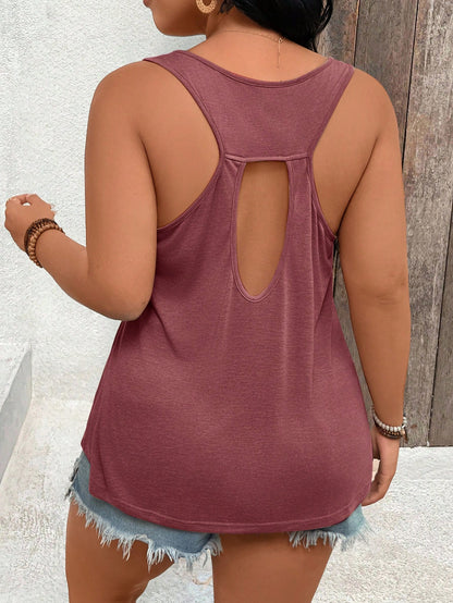 Linhara CURVE Plus Size Tank Top Comfortable Fashionable Textured Elegant Versatile Slimming Backless Cutout Design For Commute Date Vacation