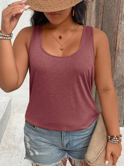 Linhara CURVE Plus Size Tank Top Comfortable Fashionable Textured Elegant Versatile Slimming Backless Cutout Design For Commute Date Vacation