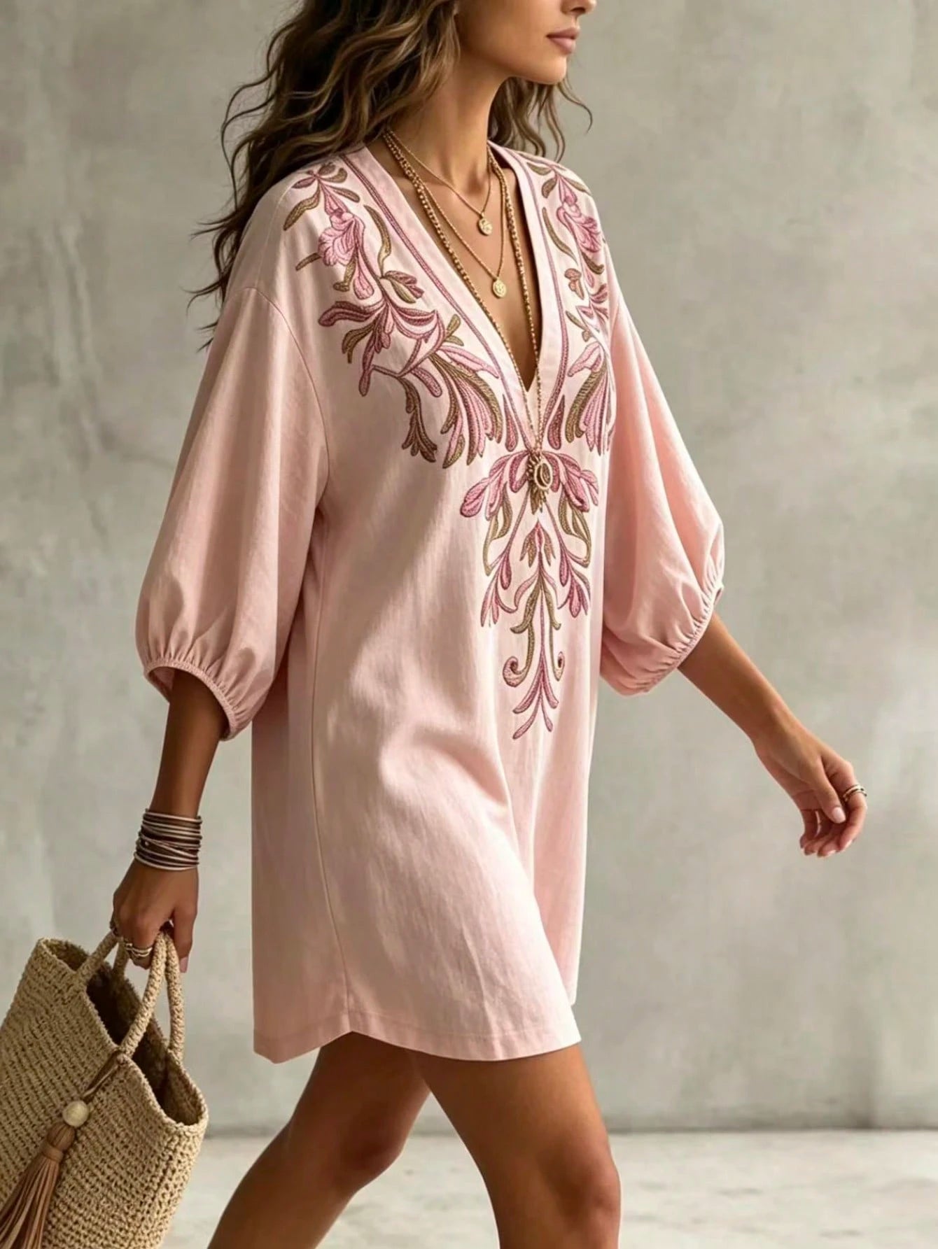 Linhara CURVE Plus Size Women's Deep V-Neck Floral Print Casual Daily Blouse Fall
