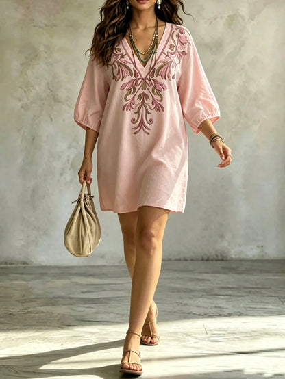 Linhara CURVE Plus Size Women's Deep V-Neck Floral Print Casual Daily Blouse Fall