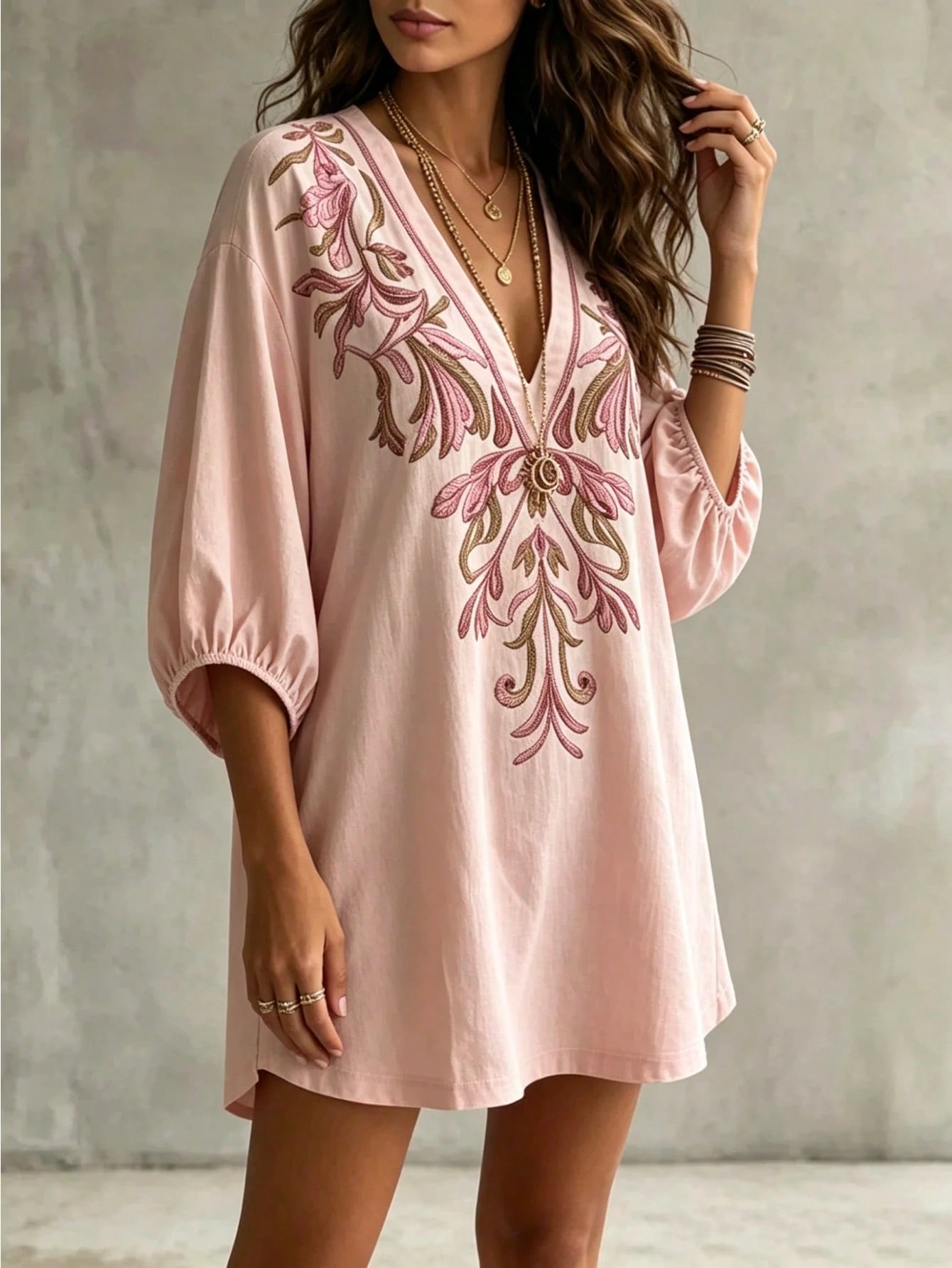 Linhara CURVE Plus Size Women's Deep V-Neck Floral Print Casual Daily Blouse Fall