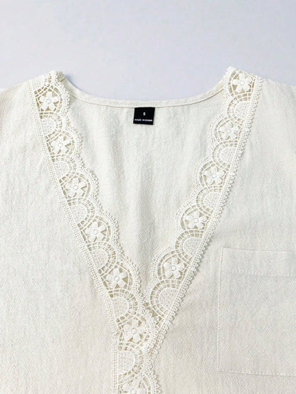Linhara CURVE Plus-Size Women's Patchwork Lace Casual Autumn Blouse