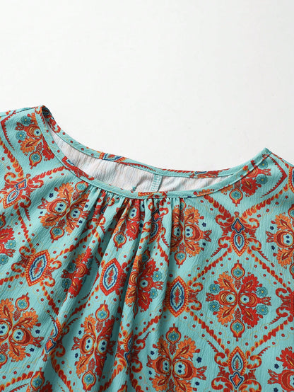 Linhara CURVE Plus Size Women's Round Neck Tie Sleeve Decorative Button Design Blouse