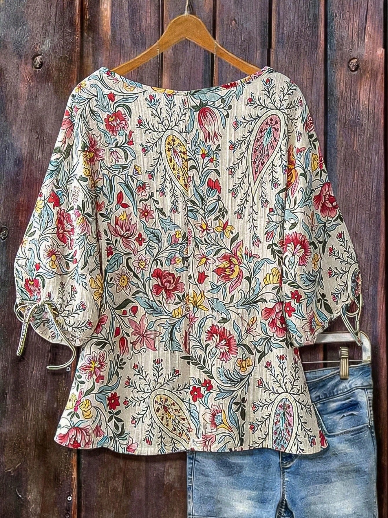 Linhara Ditsy Floral Loose Short Sleeve Shirt, Retro Soft Style