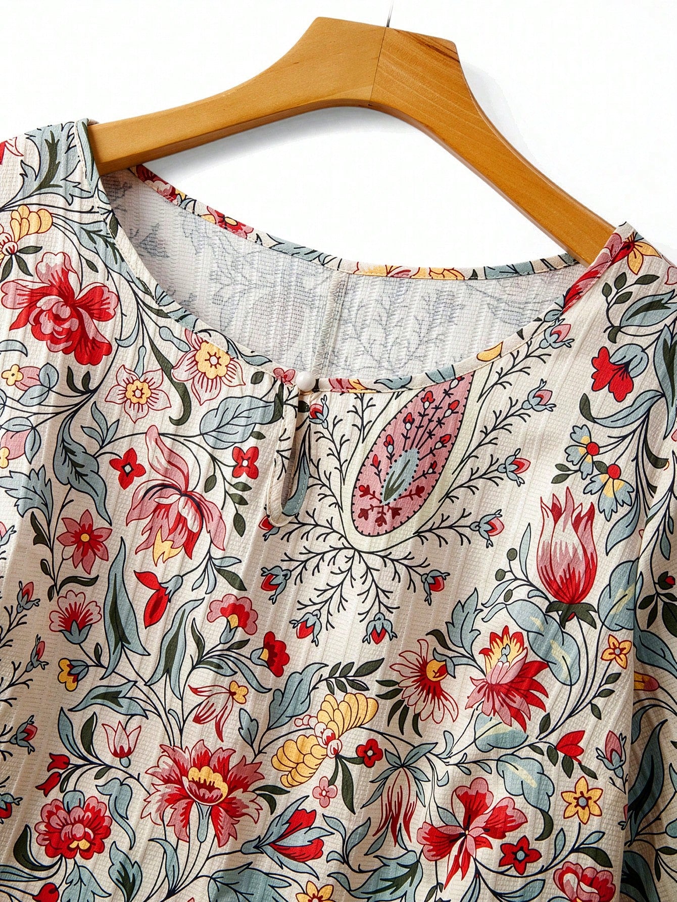 Linhara Ditsy Floral Loose Short Sleeve Shirt, Retro Soft Style