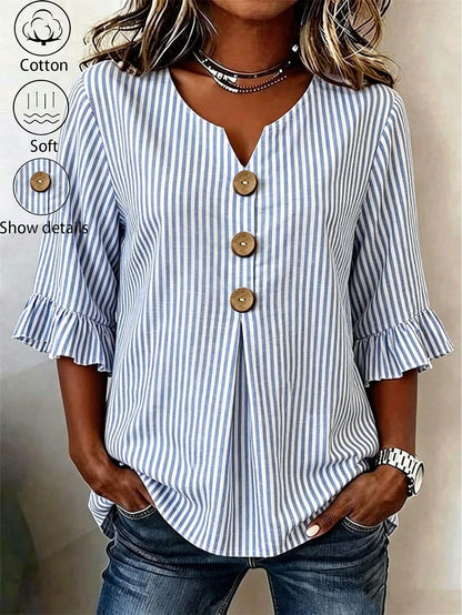 Linhara Ditsy Floral Loose Short Sleeve Shirt, Retro Soft Style