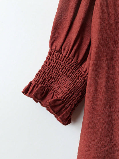 Linhara Plus Size Bohemian Style 3/4 Sleeve Ruffle Collar Elegant Casual Linen Blend Blouse