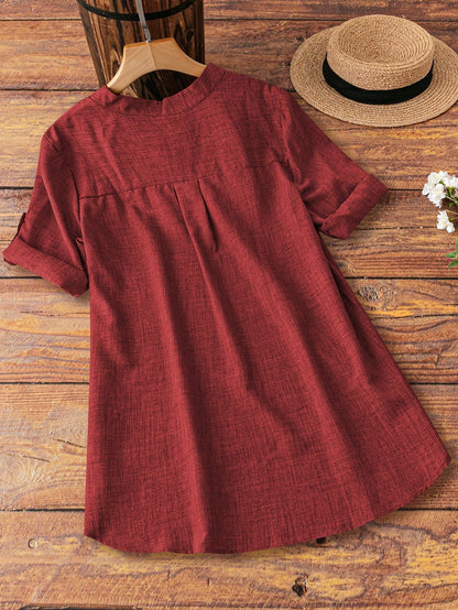 Linhara Plus Size Vacation Casual Solid Color V-Neck Shirt
