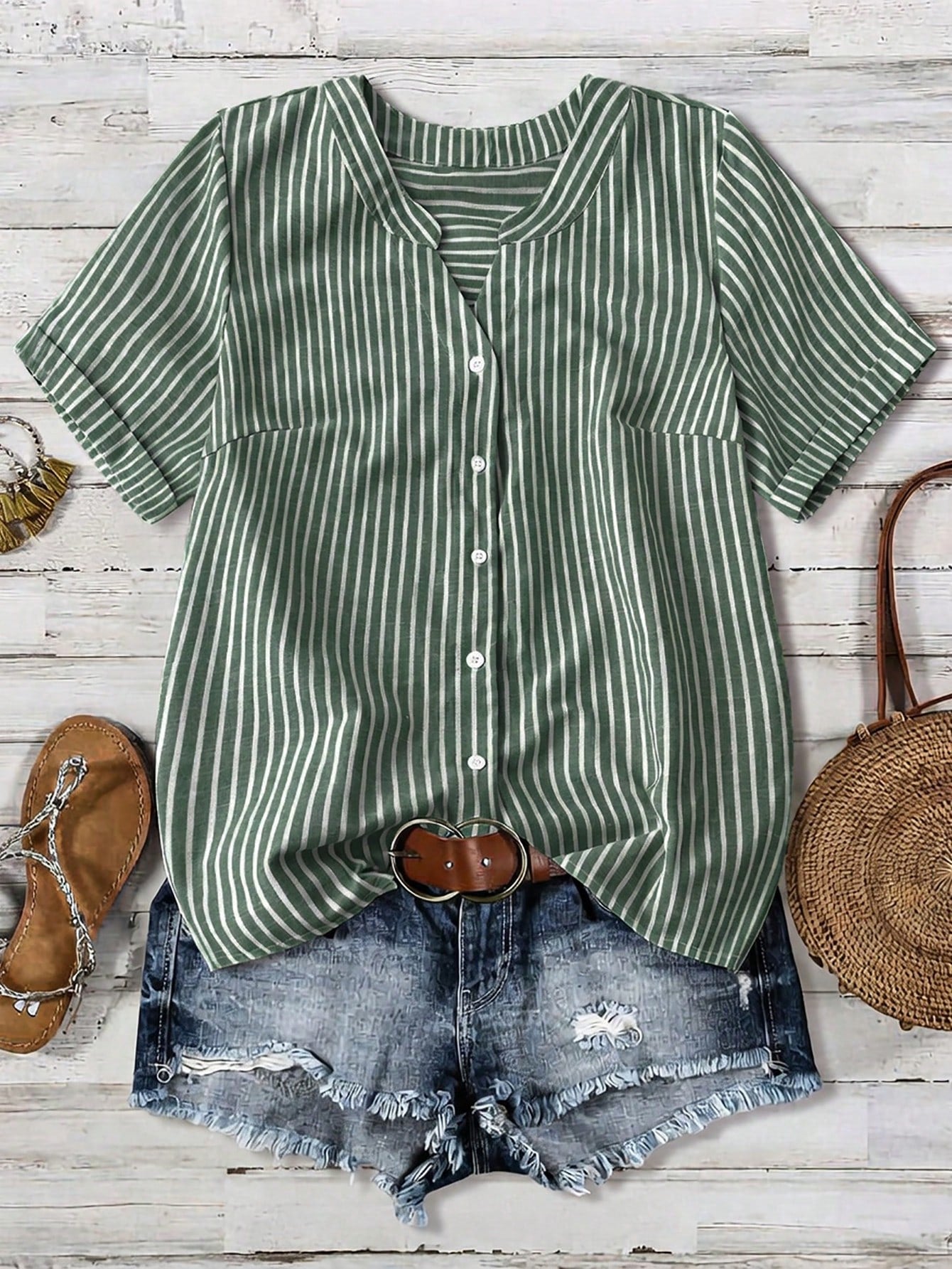Linhara Plus Size Women Casual Striped Short Sleeve Blouse Women Shirt