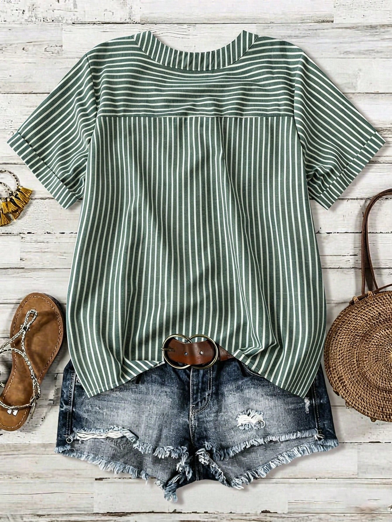Linhara Plus Size Women Casual Striped Short Sleeve Blouse Women Shirt