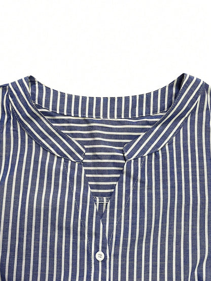 Linhara Plus Size Women Casual Striped Short Sleeve Blouse Women Shirt