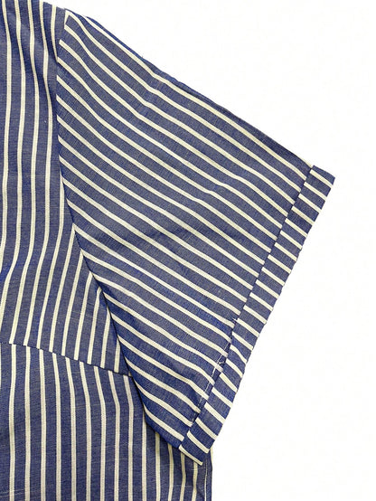 Linhara Plus Size Women Casual Striped Short Sleeve Blouse Women Shirt