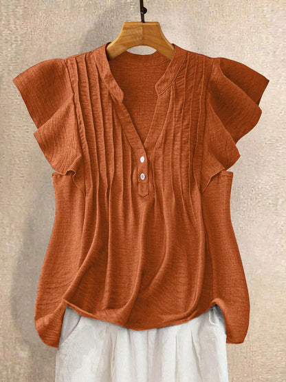 Linhara Plus Size Women LUNE Button Decor Casual Vacation Shirt