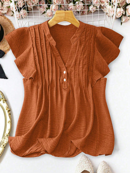 Linhara Plus Size Women LUNE Button Decor Casual Vacation Shirt