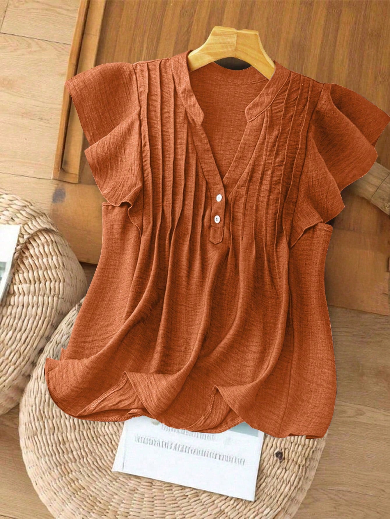 Linhara Plus Size Women LUNE Button Decor Casual Vacation Shirt