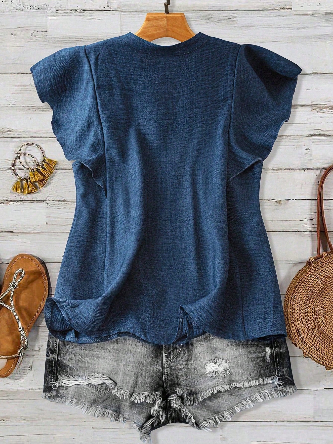 Linhara Plus Size Women LUNE Button Decor Casual Vacation Shirt