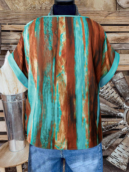Linhara Plus Size Women's All Over Print Round Neck Short Sleeve Casual Tops, Going Out, Club, Vacation, Western Graphic Tees, Summer