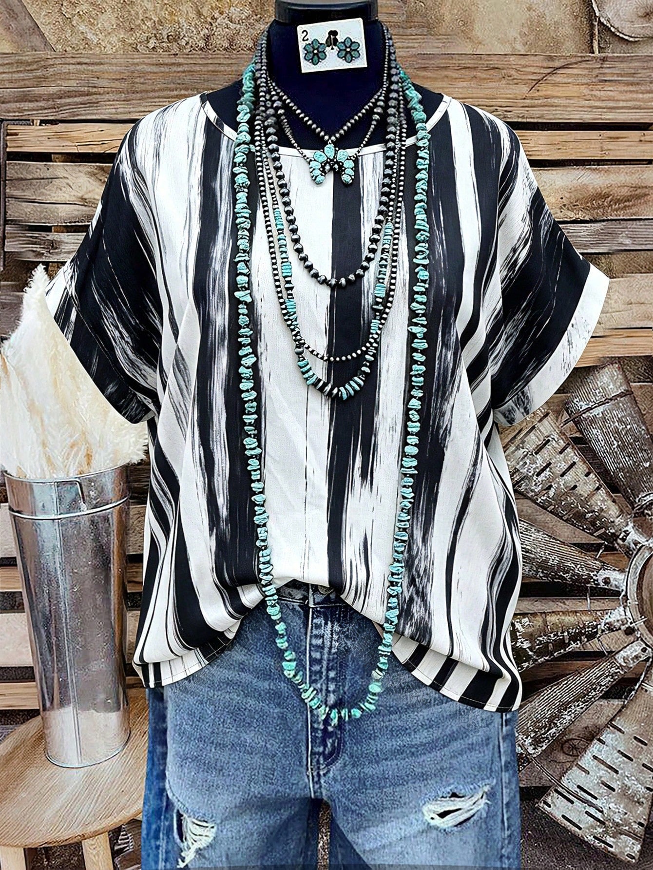 Linhara Plus Size Women's All Over Print Round Neck Short Sleeve Casual Tops, Going Out, Club, Vacation, Western Graphic Tees, Summer