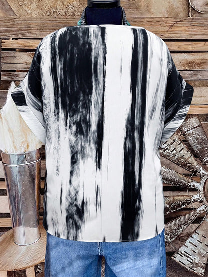 Linhara Plus Size Women's All Over Print Round Neck Short Sleeve Casual Tops, Going Out, Club, Vacation, Western Graphic Tees, Summer