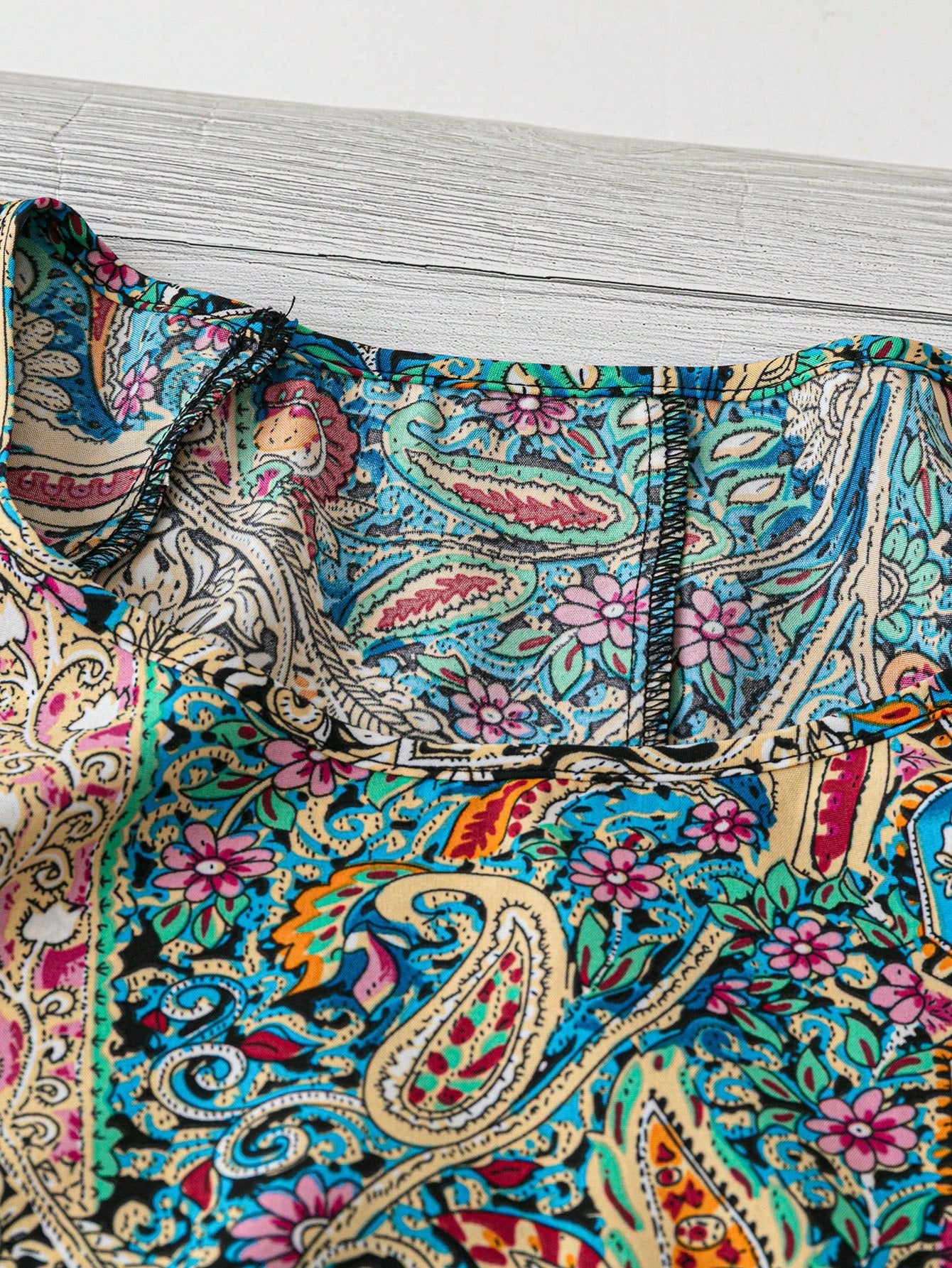 Linhara Plus Size Women's Paisley Print Double Ruffle Sleeve Casual Vacation Shirt