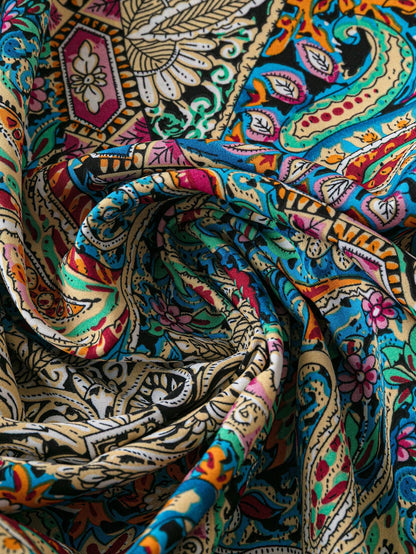 Linhara Plus Size Women's Paisley Print Double Ruffle Sleeve Casual Vacation Shirt