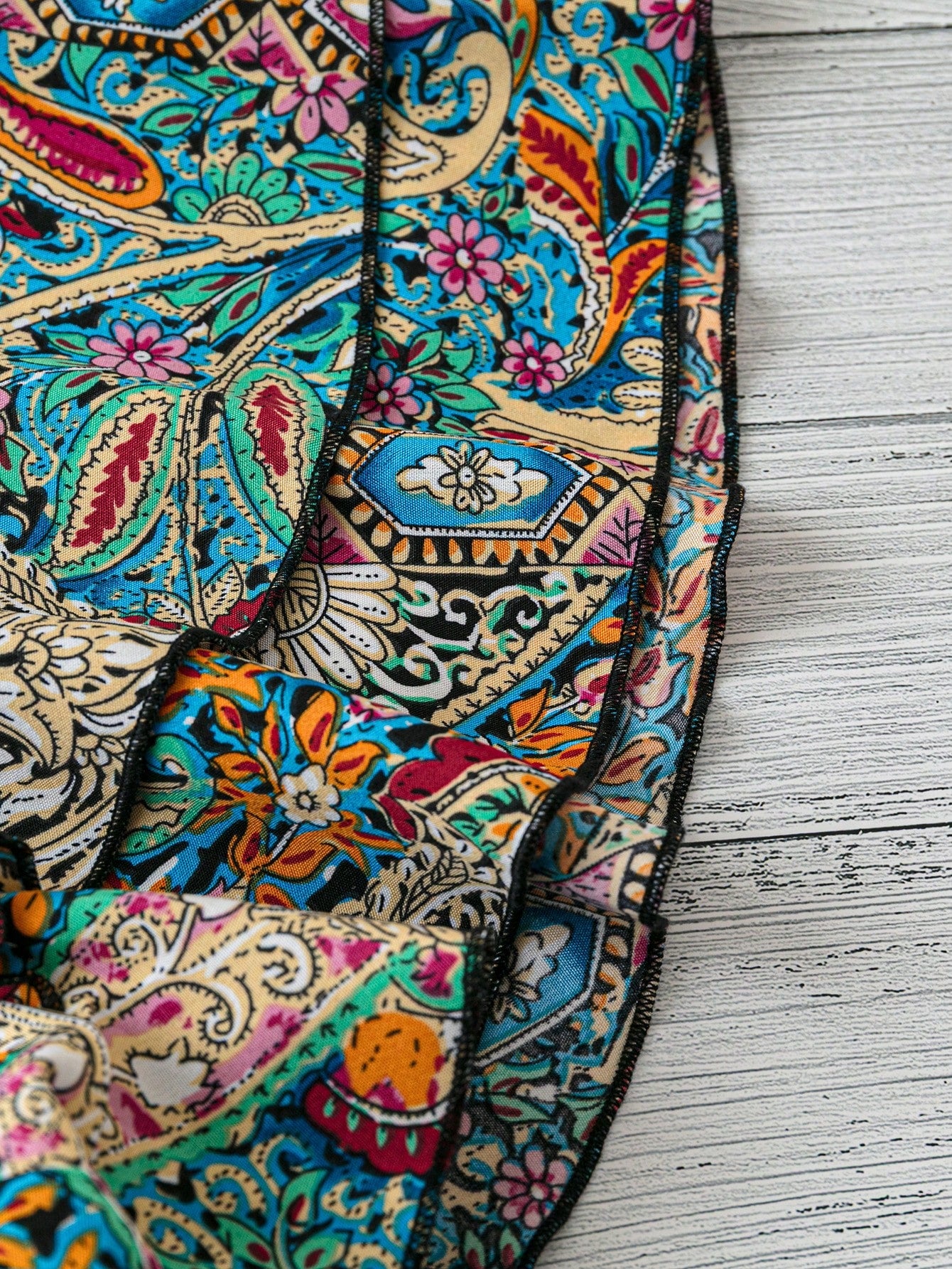 Linhara Plus Size Women's Paisley Print Double Ruffle Sleeve Casual Vacation Shirt