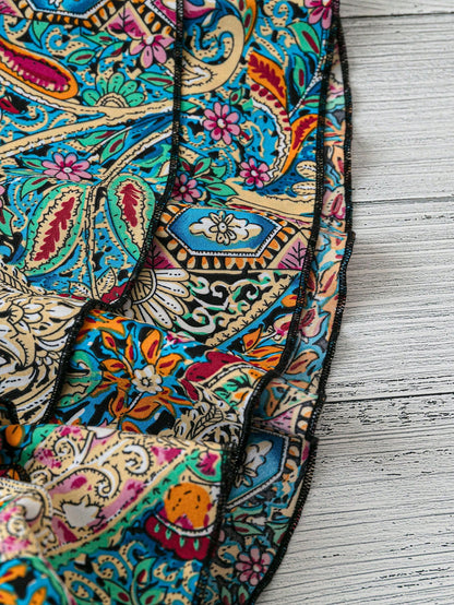 Linhara Plus Size Women's Paisley Print Double Ruffle Sleeve Casual Vacation Shirt