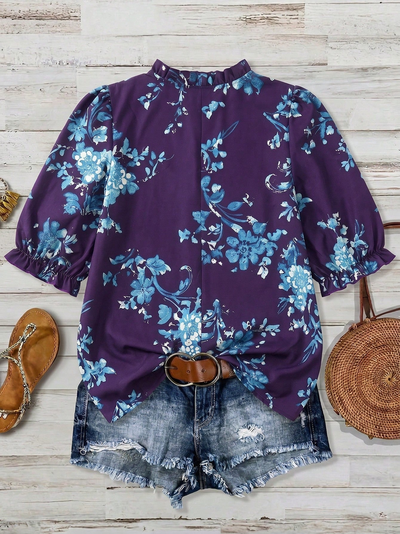 Linhara Women's Elegant Casual Commuting Linen Print Loose Short Sleeve Blouse Fall