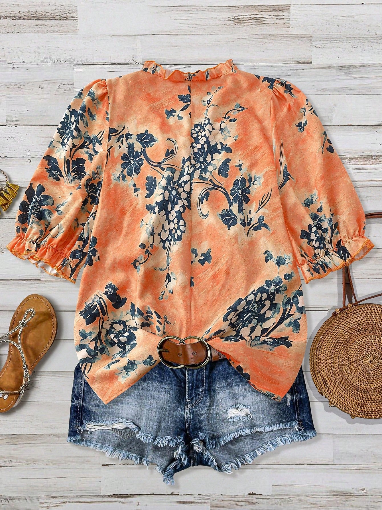 Linhara Women's Elegant Casual Commuting Linen Print Loose Short Sleeve Blouse Fall