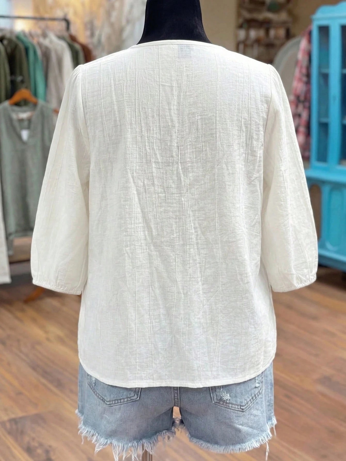 Linhara Women's Embroidered Casual Vacation Versatile Loose Fit Five-Sleeve Blouse Fall