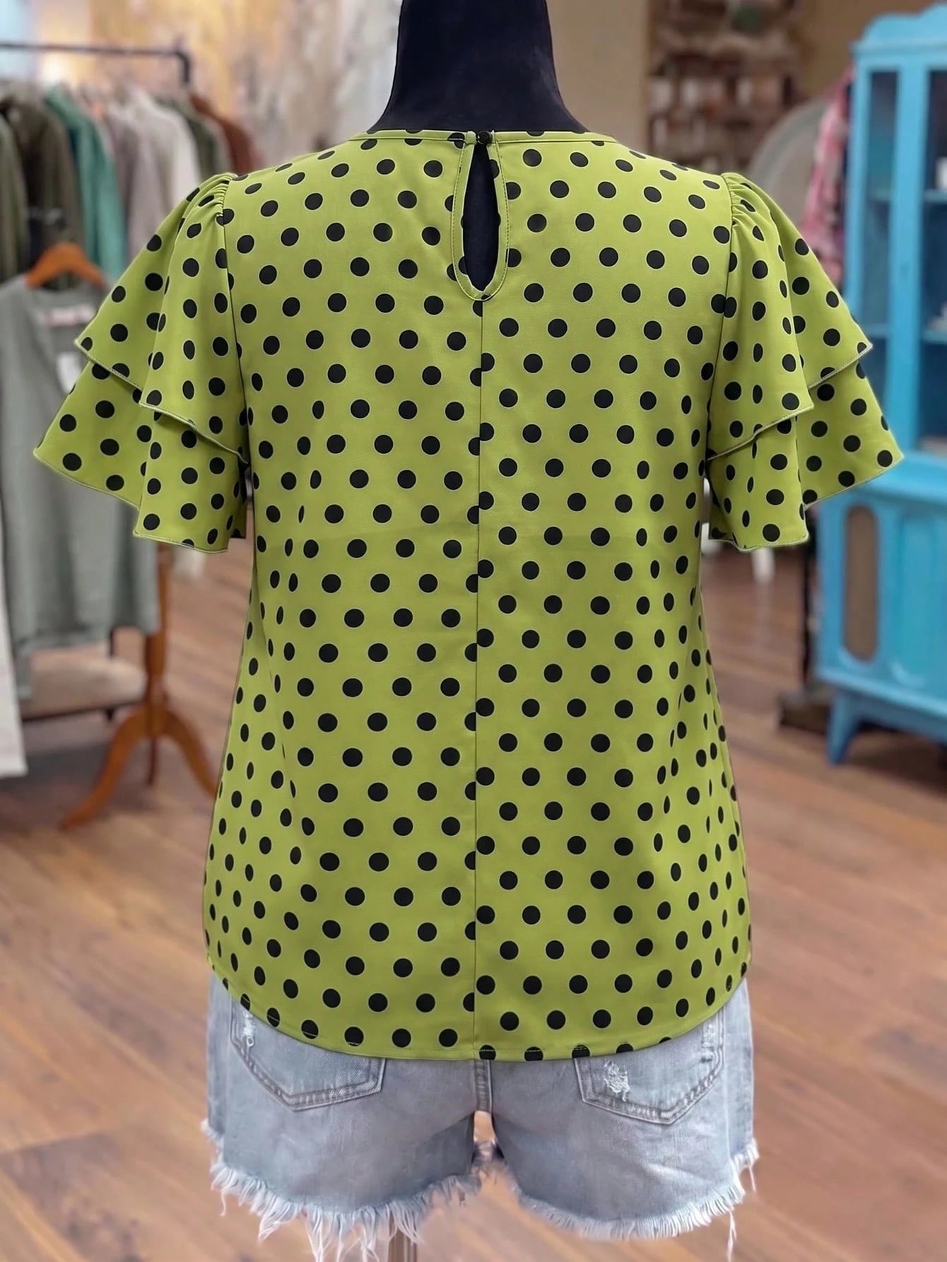 Linhara Women's Polka Dot Printed Round Neck Double-Sleeve Short-Sleeve Casual Shirt, Summer Vacation Women'