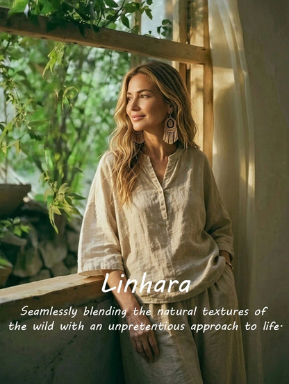 Linhara Women's Spring/Summer Stand Collar Puff Sleeve Elegant Short Sleeve Blouse, Suitable For Dates, Commuting, Hanging Out With Friends