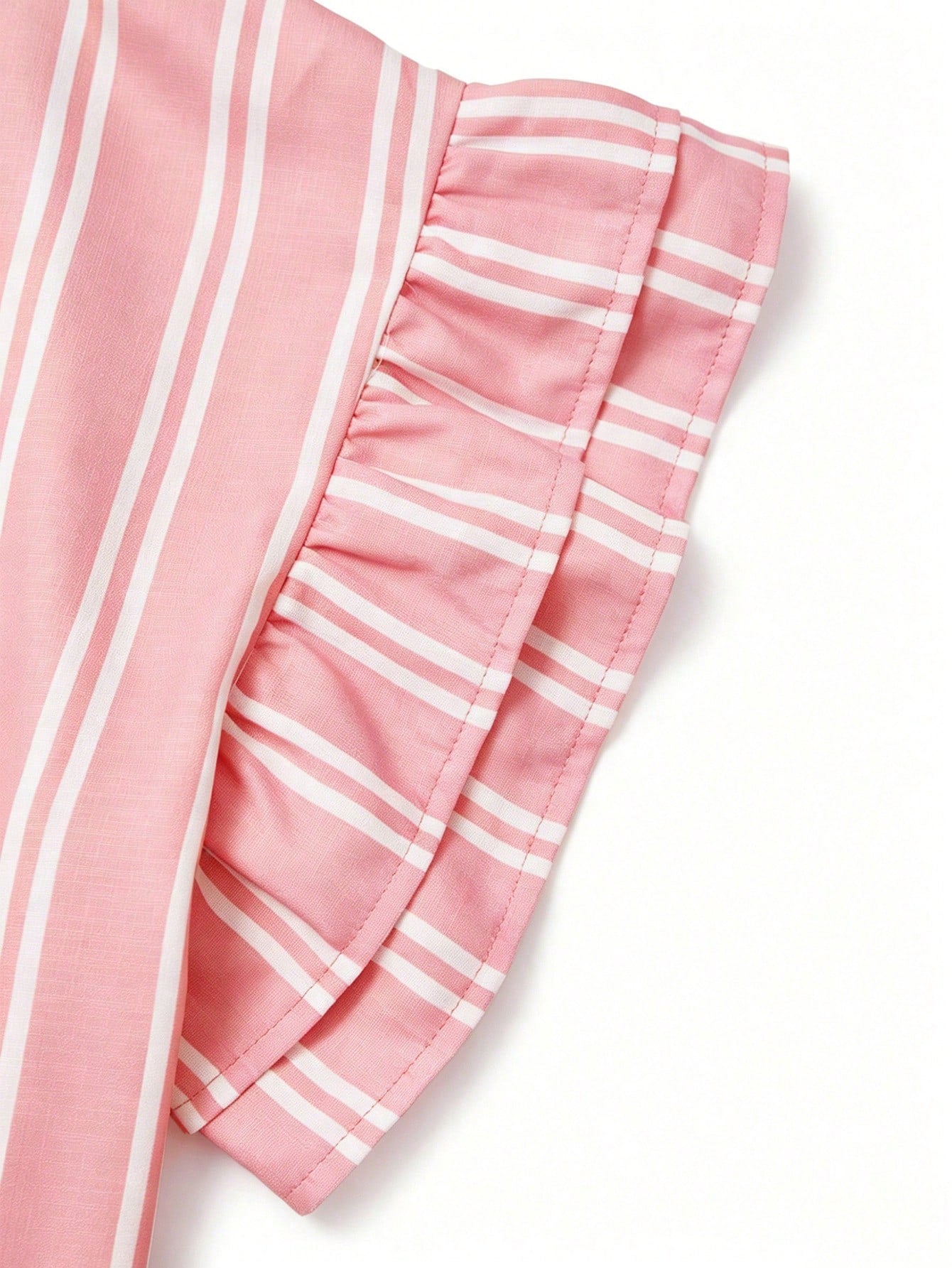 Linhara Women's Summer Striped Round Neck Ruffle Sleeve Retro Casual Blouse, Suitable For Weekend Shopping, Cafe Visits, Commuting To Work, Daily Wear