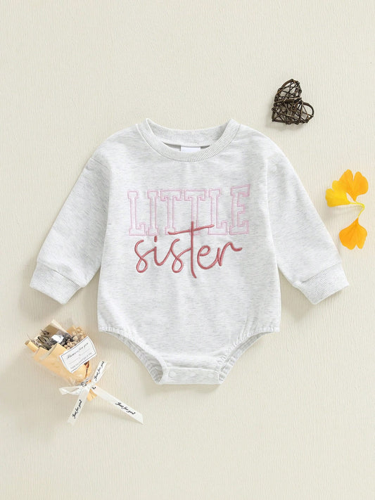 Little Brother And Little Sister Matching Outfits Fall Romper Letter Embroidery Long Sleeve Bodysuit Cute Clothes