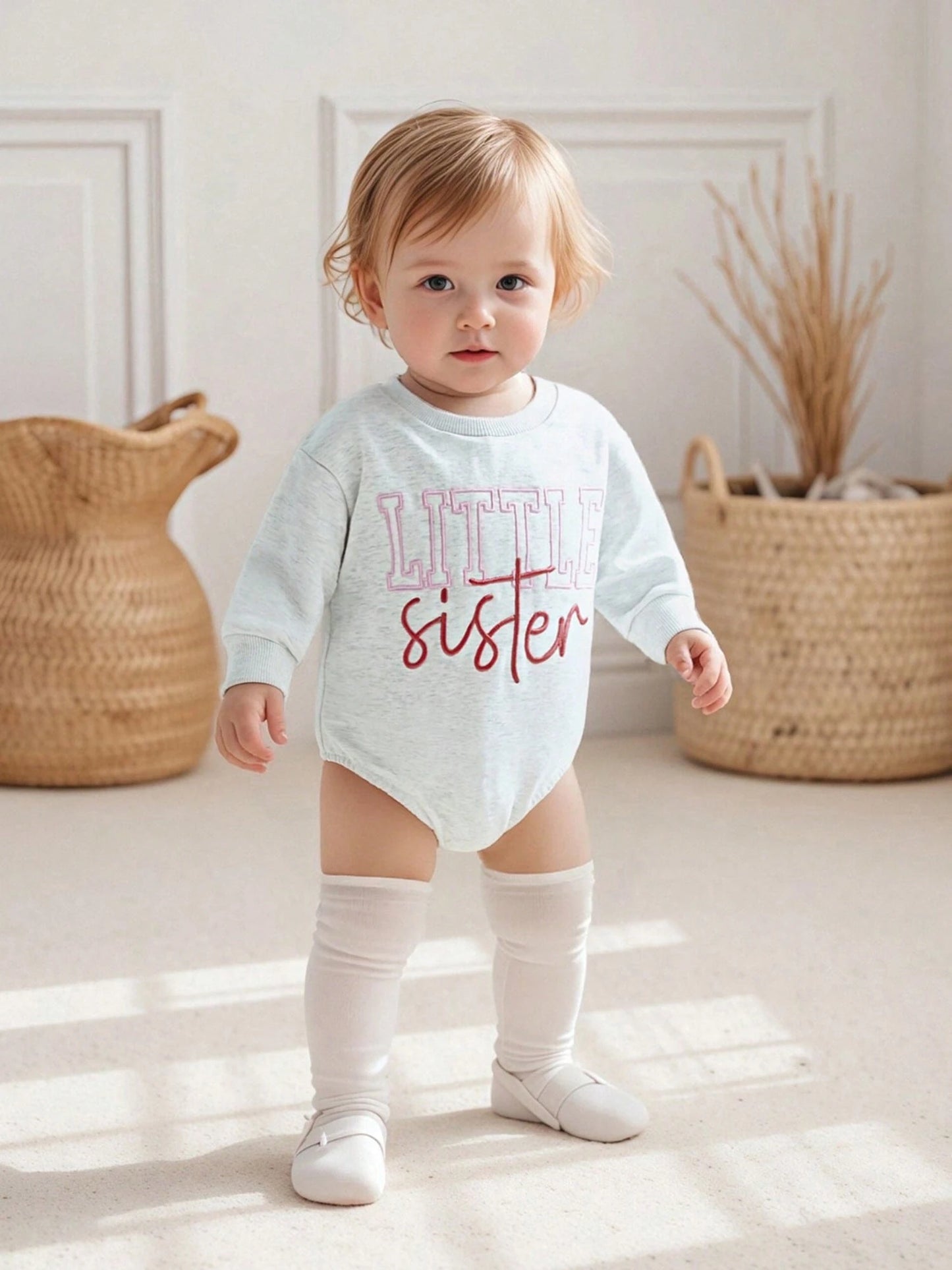 Little Brother And Little Sister Matching Outfits Fall Romper Letter Embroidery Long Sleeve Bodysuit Cute Clothes