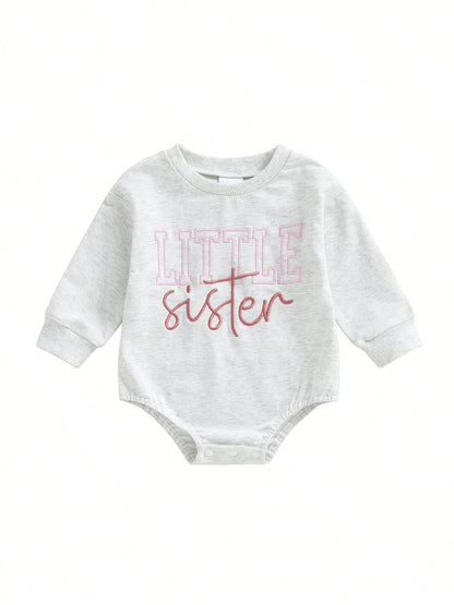 Little Brother And Little Sister Matching Outfits Fall Romper Letter Embroidery Long Sleeve Bodysuit Cute Clothes