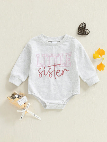 Little Brother And Little Sister Matching Outfits Fall Romper Letter Embroidery Long Sleeve Bodysuit Cute Clothes
