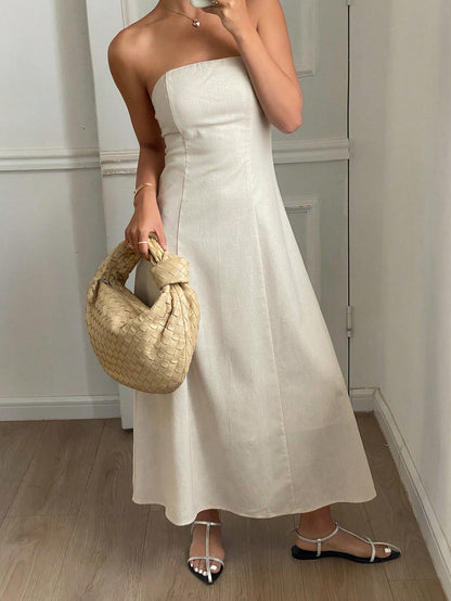 Livesso New Summer Casual Solid Color Midi Dress For Women Sundress Boho Vacation Outfits Women