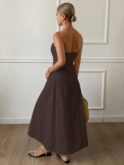 Livesso New Summer Casual Solid Color Midi Dress For Women Sundress Boho Vacation Outfits Women