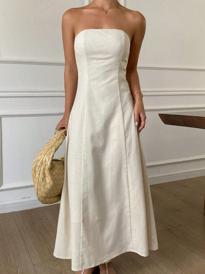 Livesso New Summer Casual Solid Color Midi Dress For Women Sundress Boho Vacation Outfits Women